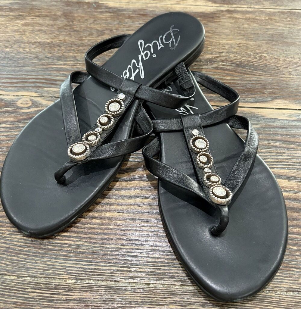 BRIGHTON “ABBA” Black Jeweled Sparkly Strappy Thong Sandals - Sz. 7M - EUC